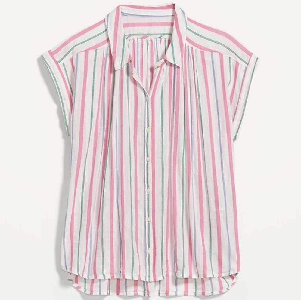 Old Navy 	Oversized Dobby-Stripe Short-Sleeve Button Down Shirt for Women